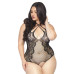 SO8609 Тедди с открытым доступом Leg Avenue Net and lace crotchless teddy 1X–2X Black, шнуровка на с - Фото №3
