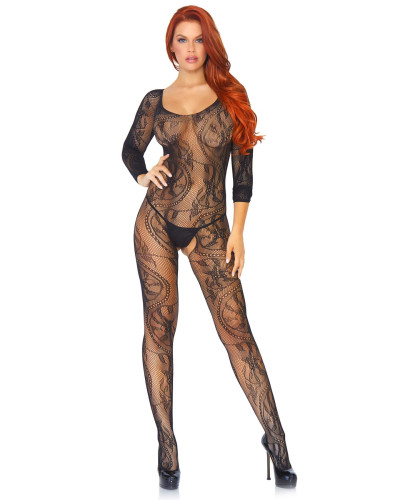 Бодистокинг Leg Avenue Swirl Lace Bodystocking One size Black, ажурная ткань, доступ - Фото №3