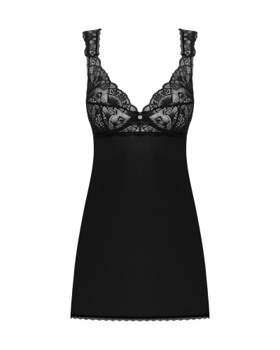 Сорочка бебі-дол з мереживом на грудях Obsessive Donna Dream babydoll M/L Black, стрінги - Фото №3