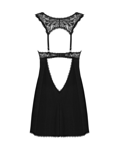 Сорочка бебі-дол з мереживом на грудях Obsessive Donna Dream babydoll M/L Black, стрінги - Фото №4