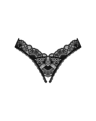 Кружевные стринги Obsessive Donna Dream crotchless thong M/L Black, открытый доступ - Фото №3