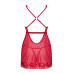 Прозрачная сорочка бэби-долл Obsessive Lacelove babydoll & thong M/L Red, кружево, стринги - Фото №4