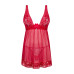 Прозрачная сорочка бэби-долл Obsessive Lacelove babydoll & thong XL/2XL Red, кружево, стринги - Фото №3