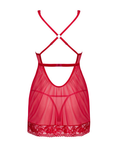 Прозрачная сорочка бэби-долл Obsessive Lacelove babydoll & thong XL/2XL Red, кружево, стринги - Фото №4