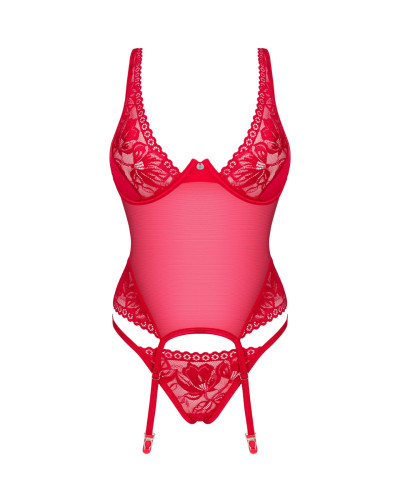 Прозрачный корсет Obsessive Lacelove corset M/L Red, кружево, подвязки для чулок - Фото №3