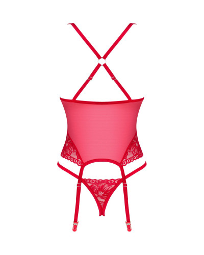 Прозрачный корсет Obsessive Lacelove corset M/L Red, кружево, подвязки для чулок - Фото №4