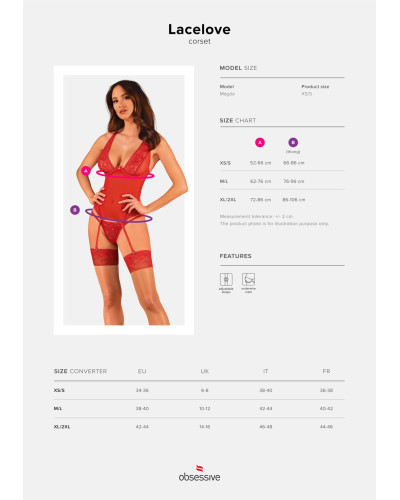 Прозрачный корсет Obsessive Lacelove corset M/L Red, кружево, подвязки для чулок - Фото №5