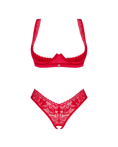 Комплект білизни Obsessive Lacelove cupless 2-pcs set XL/2XL Red, відкритий доступ, відкриті груди - Фото №3