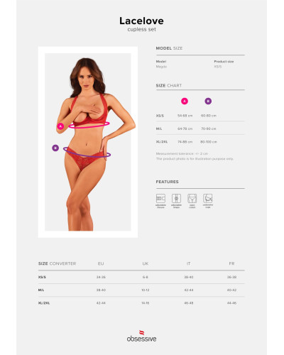 Комплект білизни Obsessive Lacelove cupless 2-pcs set XL/2XL Red, відкритий доступ, відкриті груди - Фото №5