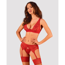 Комплект белья Obsessive Lacelove cupless 3pcs set XS/S Red, бюстгальтер, стринги, пояс для чулок