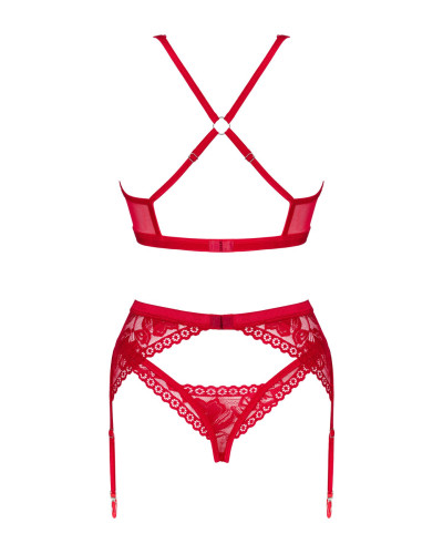 Комплект білизни Obsessive Lacelove cupless 3-pcs set XL/2XL Red, бюстгальтер, стрінги, пояс для пан - Фото №4
