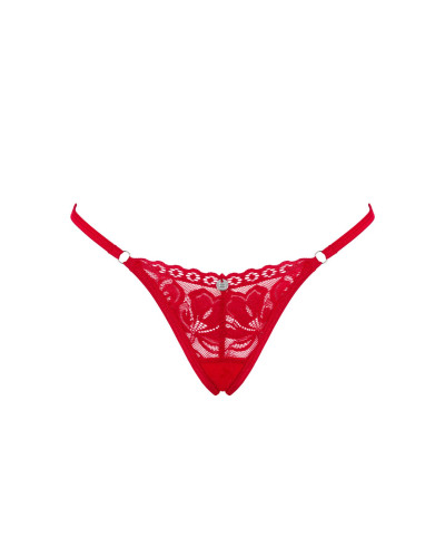 Мереживні стрінги Obsessive Lacelove thong XL/2XL Red, низька посадка - Фото №3