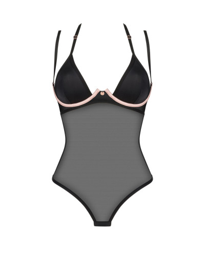 Прозрачное боди Obsessive Selinne teddy XS/S Black, мелкая сетка, двойные бретели - Фото №3