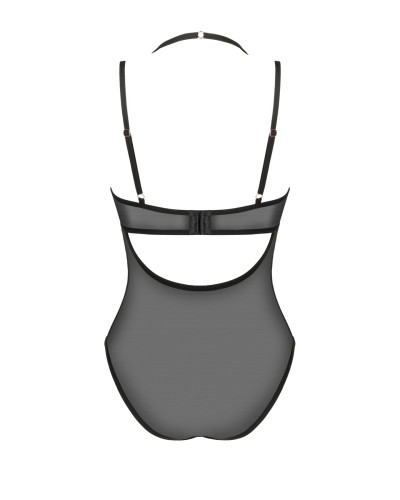 Прозрачное боди Obsessive Selinne teddy XS/S Black, мелкая сетка, двойные бретели - Фото №4