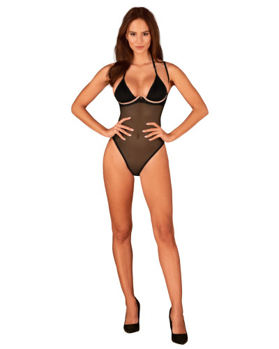 Прозрачное боди Obsessive Selinne teddy XS/S Black, мелкая сетка, двойные бретели - Фото №6