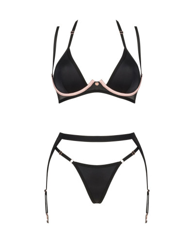 Комплект білизни Obsessive Selinne 3-pcs set M/L Black, бюстгальтер, стрінги пояс для панчіх - Фото №3