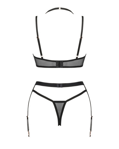 Комплект білизни Obsessive Selinne 3-pcs set M/L Black, бюстгальтер, стрінги пояс для панчіх - Фото №4