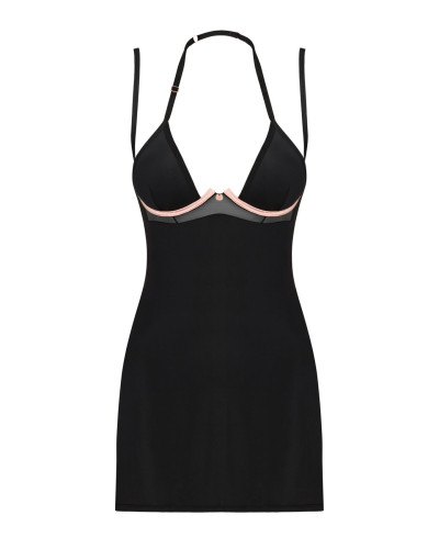 Сорочка Obsessive Selinne chemise & thong XL/2XL Black, стрінги, подвійні бретелі - Фото №3