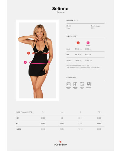 Сорочка Obsessive Selinne chemise & thong XL/2XL Black, стрінги, подвійні бретелі - Фото №5