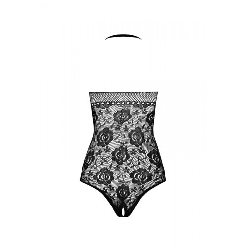 Бодістокінг з імітацією корсетної шнурівки Passion BS094 One Size, black, квітковий візерунок, з дос