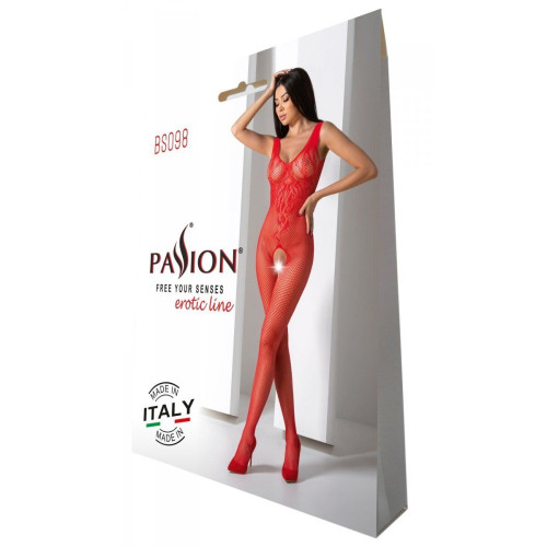 Бодістокінг з крилами Passion BS098 One Size, red, середня сітка, відкритий доступ