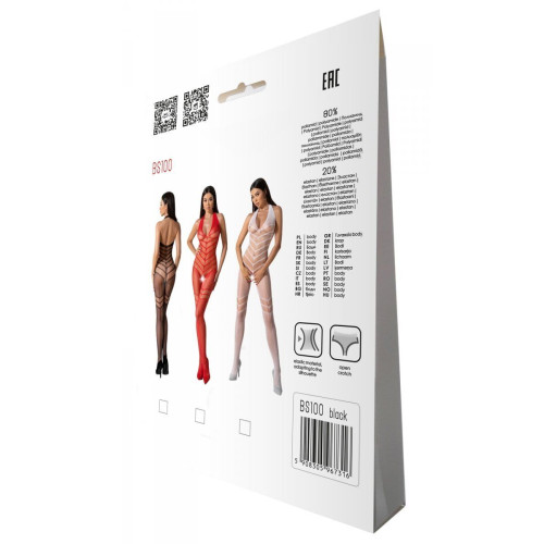 Бодістокінг з плетінням на животику Passion BS100 One Size, black, декоративний шов, з доступом