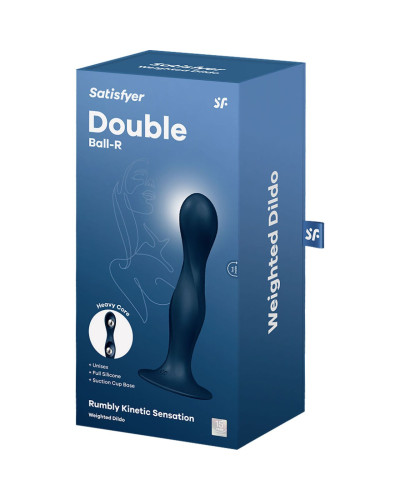 Дилдо Satisfyer Double Ball-R Dark Blue, унисекс, подвижные шарики внутри, на присоске - Фото №4