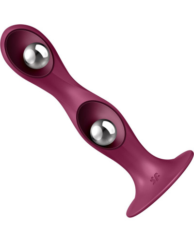 Дилдо Satisfyer Double Ball-R Red, унісекс, рухомі кульки всередині, на присосці - Фото №3