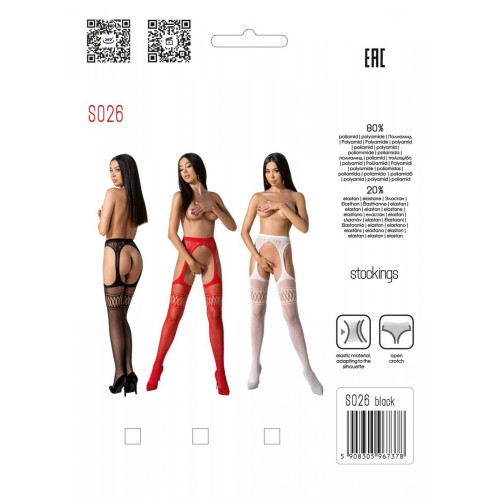 Еротичні колготки-бодістокінг зі шнурівкою на стегнах Passion S026 One Size, black, з доступом
