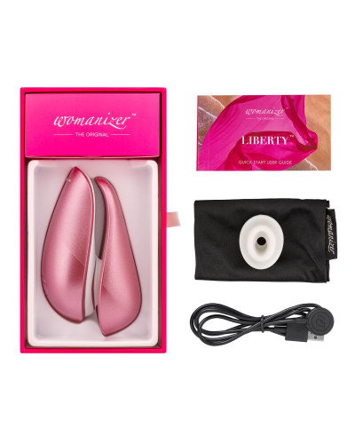 Вакуумный клиторальный стимулятор Womanizer Liberty Pink, магнитная крышка, 2 насадки - Фото №6
