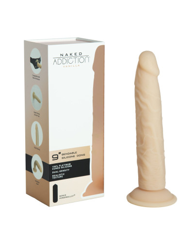 Фалоімітатор Naked Addiction — 9″ Silicone Dual Density Bendable Dildo Vanilla, віброкуля в подаруно - Фото №6