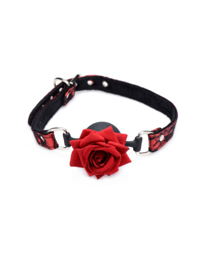 Кляп з трояндою Master Series: Eye-Catching Ball Gag With Rose, чорно-червоний - Фото №1