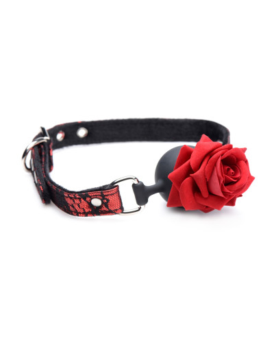 Кляп з трояндою Master Series: Eye-Catching Ball Gag With Rose, чорно-червоний - Фото №2