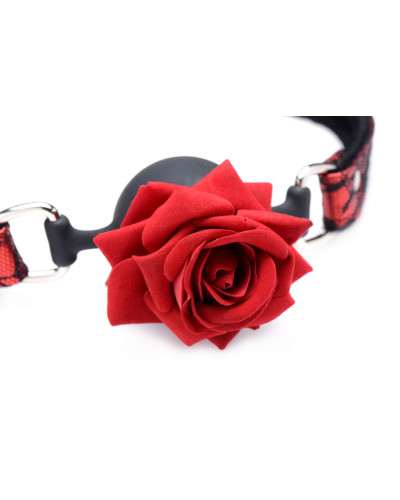 Кляп з трояндою Master Series: Eye-Catching Ball Gag With Rose, чорно-червоний - Фото №3