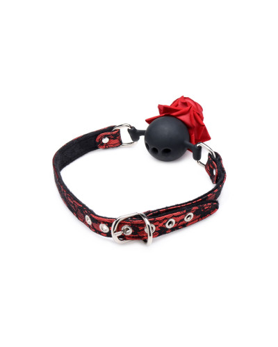 Кляп з трояндою Master Series: Eye-Catching Ball Gag With Rose, чорно-червоний - Фото №4