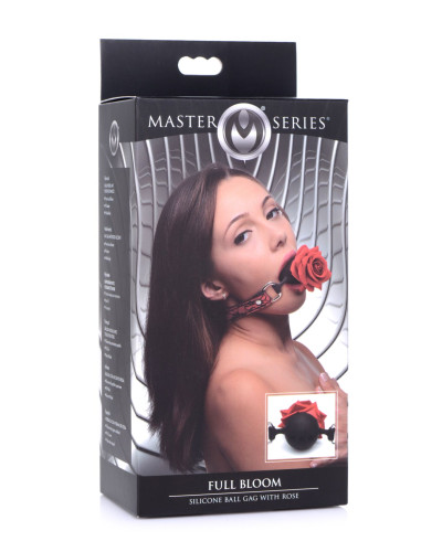 Кляп з трояндою Master Series: Eye-Catching Ball Gag With Rose, чорно-червоний - Фото №8