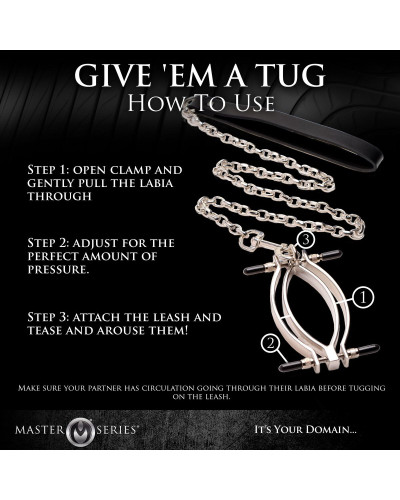 Затискач для статевих губ Master Series: Pussy Tugger Adjustable Vagina Clamp with Chain - Фото №6