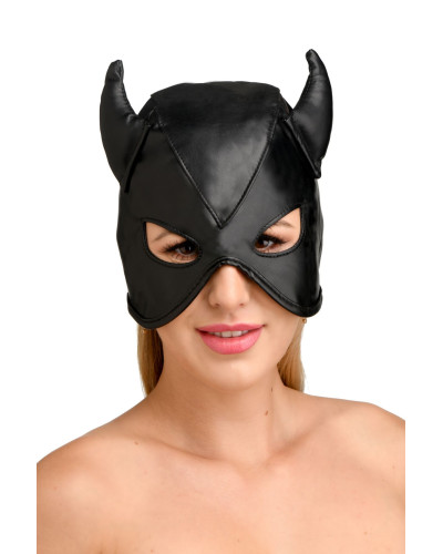 Маска з рогами Master Series: Dungeon Demon Bondage Mask with Horns, чорна - Фото №1