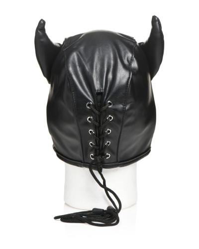 Маска з рогами Master Series: Dungeon Demon Bondage Mask with Horns, чорна - Фото №4