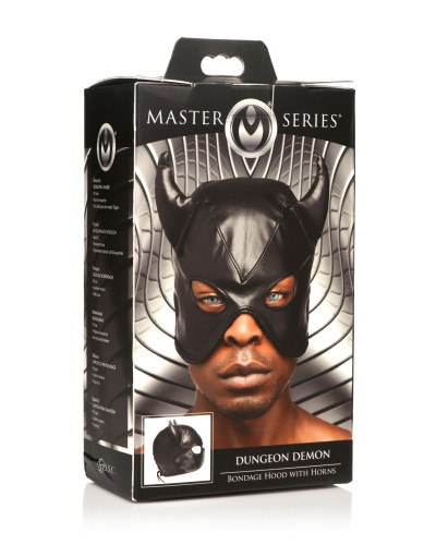 Маска з рогами Master Series: Dungeon Demon Bondage Mask with Horns, чорна - Фото №9