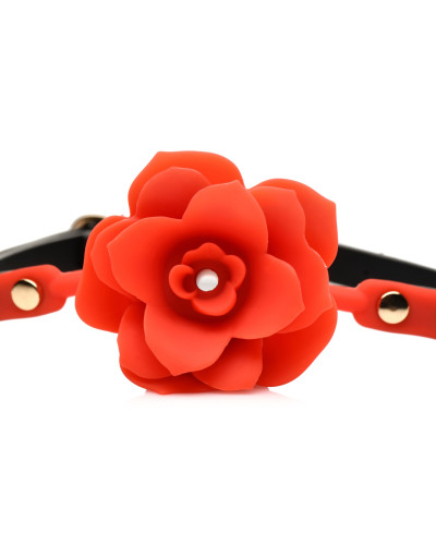 Силіконовий кляп з трояндою Master Series: Blossom Silicone Rose Gag – Red - Фото №3