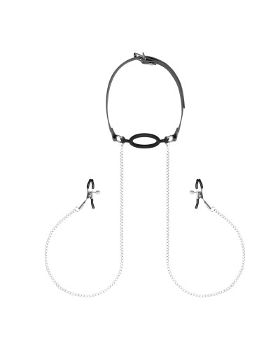 Затискачі з кляпом для сосків Bedroom Fantasies: Nipple Clamps & Silicone Gag Ring - Фото №1