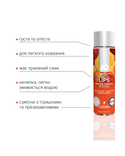 Змазка на водній основі JO H2O — Peachy Lips (120 мл) без цукру, рослинний гліцерин - Фото №3