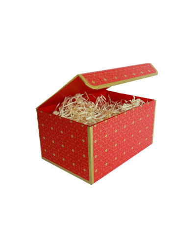 Подарункова коробка червона з золотим геометричним малюнком, S — 20,2×14×10,5 см - Фото №2