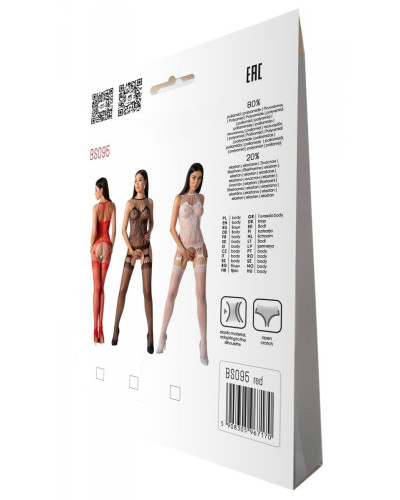 Бодистокинг с множеством бретелей Passion BS095 One Size, red, имитация пояса и чулок, с доступом - Фото №7