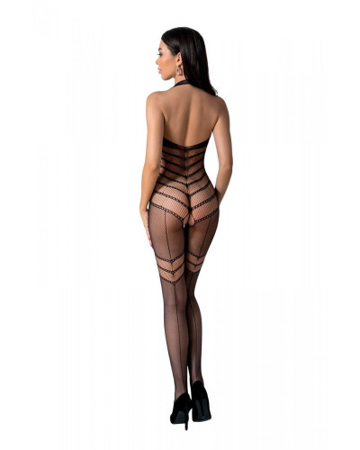 Бодістокінг з плетінням на животику Passion BS100 One Size, black, декоративний шов, з доступом - Фото №2