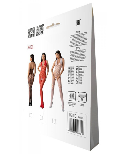 Бодістокінг з плетінням на животику Passion BS100 One Size, black, декоративний шов, з доступом - Фото №7