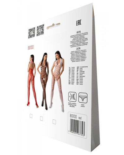 Бодистокинг с плетением на животике Passion BS100 One Size, red, декоративный шов, с доступом - Фото №7