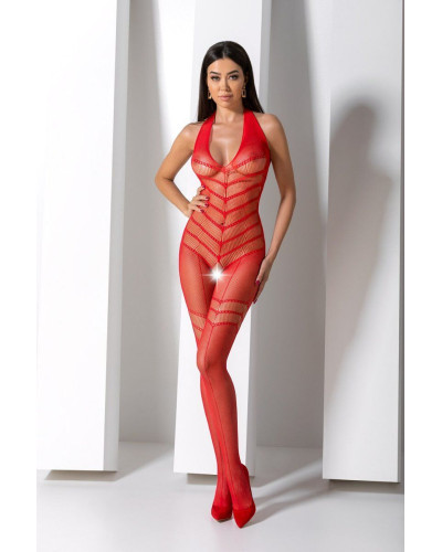 Бодистокинг с плетением на животике Passion BS100 One Size, red, декоративный шов, с доступом - Фото №8