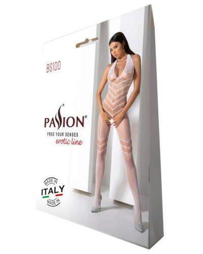 Бодістокінг з плетінням на животику Passion BS100 One Size, white, декоративний шов, з доступом - Фото №6